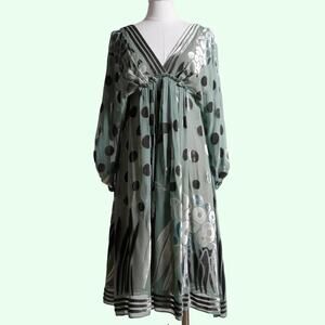 BCBGMAXAZRIA RUNWAY Turquoise Patterned Silk and Velvet Vintage Y2K Dress